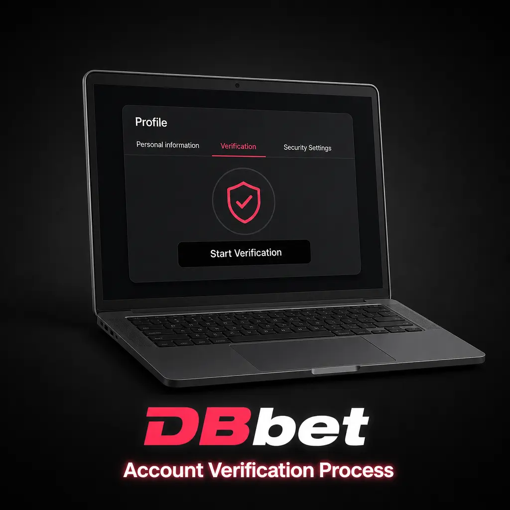 DBBet account verification process showing document upload, phone and email confirmation steps for identity check.