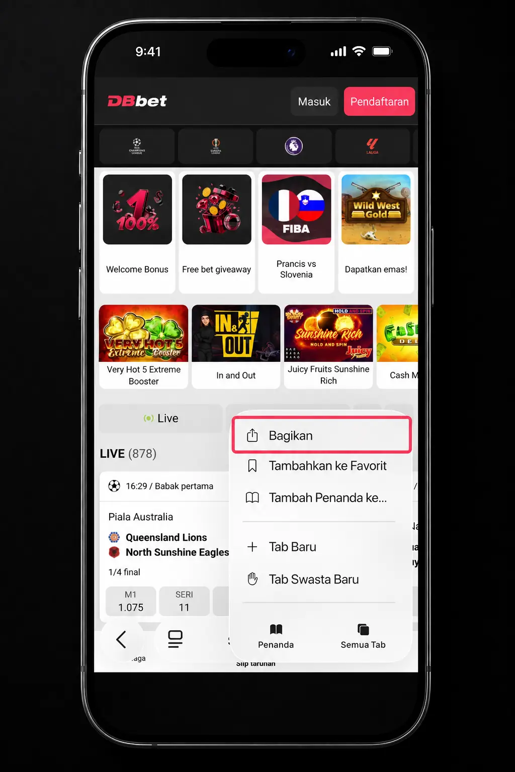 Step-by-step guide showing how to install DBBet iOS PWA app via Safari and add it to the home screen.