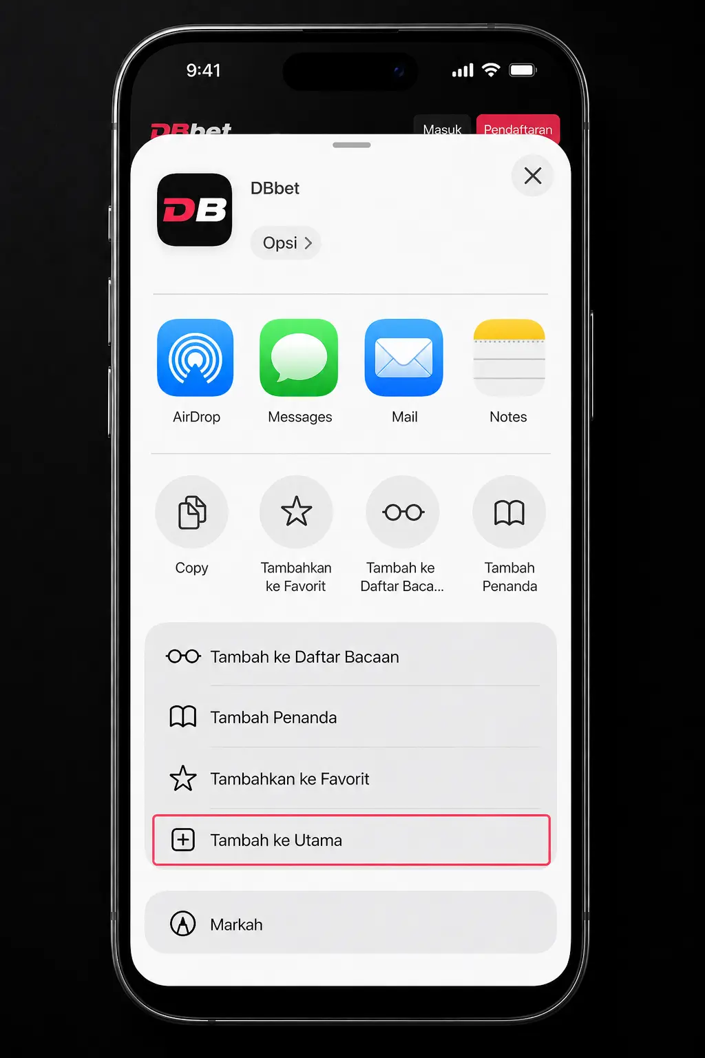 Step-by-step guide showing how to install DBBet PWA app on iOS via Safari's Add to Home Screen feature.