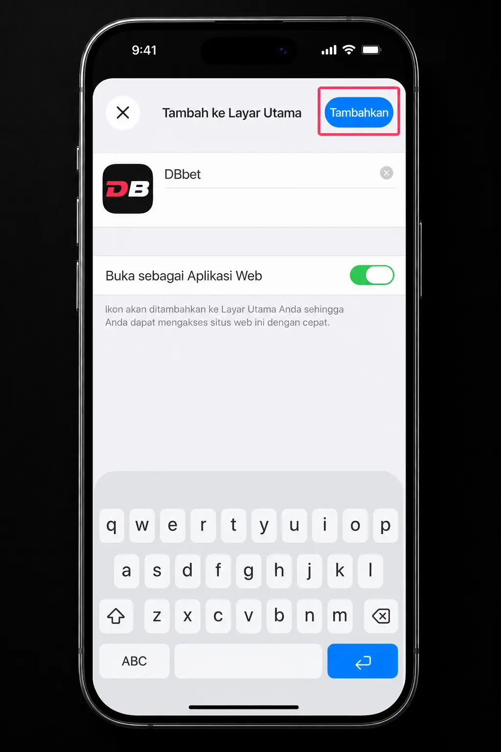 Step-by-step guide showing how to install DBBet PWA app on iOS via Safari's Add to Home Screen feature.